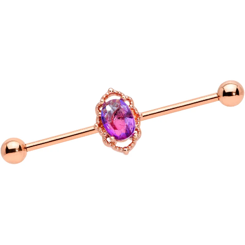 Women's Earrings – Elegant Designs for Every Personality--14 Gauge Purple Tourmaline Rose Gold Tone Industrial Barbell 38mm Women's Earrings – Elegant Designs for Every Personality--14 Gauge Purple Tourmaline Rose Gold Tone Industrial Barbell 38mm