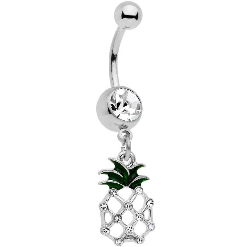 Beautiful Belly Rings with Unique Touch -Clear Gem Tropical Treat Pineapple Dangle Belly Ring Beautiful Belly Rings with Unique Touch -Clear Gem Tropical Treat Pineapple Dangle Belly Ring
