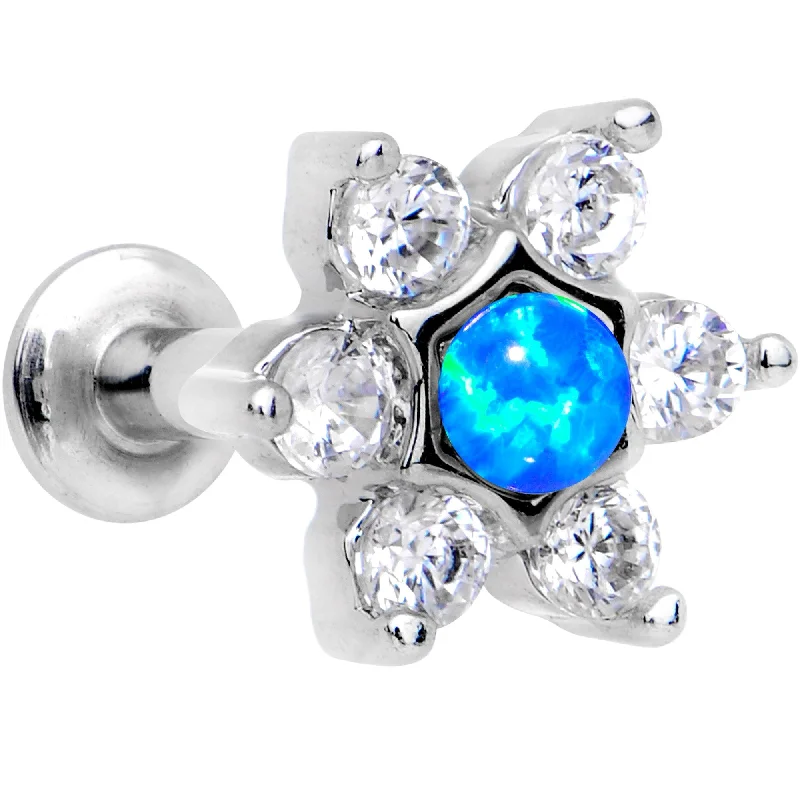 Bold Lip Rings with Gemstone Touch1/4 Blue Faux Opal Internally Threaded Star Flower Labret Monroe Bold Lip Rings with Gemstone Touch1/4 Blue Faux Opal Internally Threaded Star Flower Labret Monroe