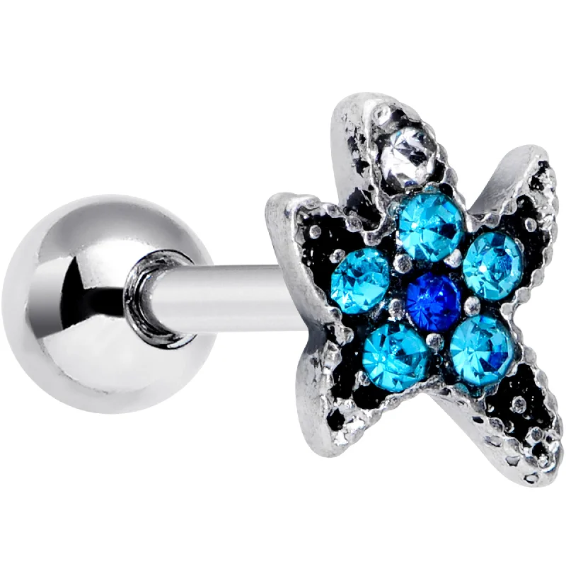 Women's Earrings – Elegant Designs for Every Personality--16 Gauge 1/4 Aqua Blue Gem Starfish Cartilage Tragus Earring