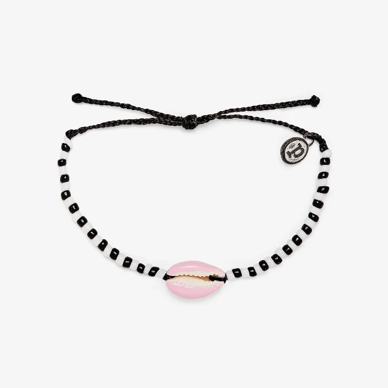 Women's Personalized Bangle Sets-Pink Cowrie Seed Bead Bracelet