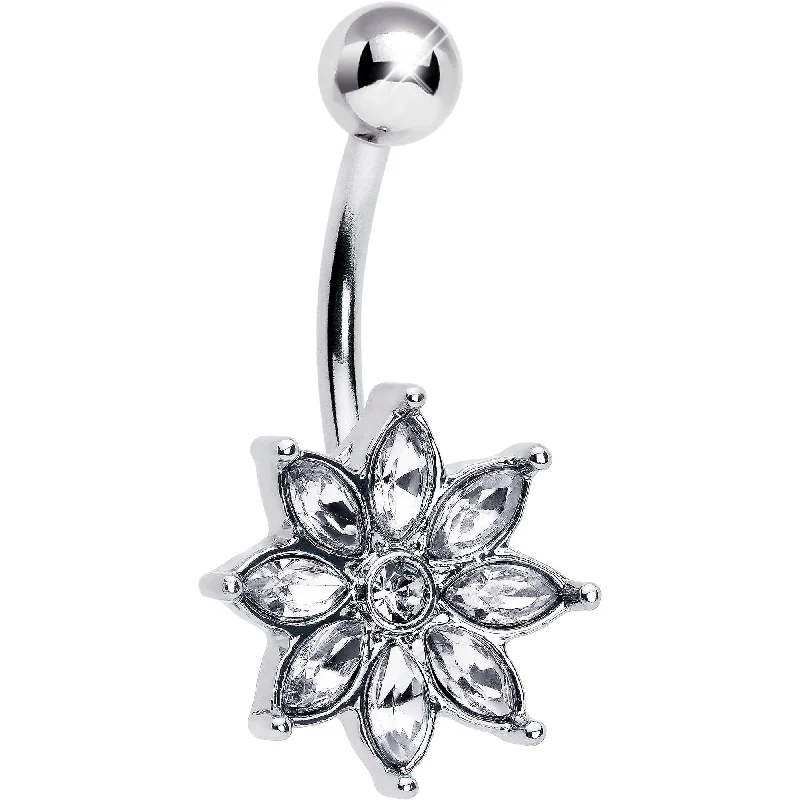 Adjustable Belly Rings for Perfect Fit -Clear Gem Flower Elegance Bloom Belly Ring
