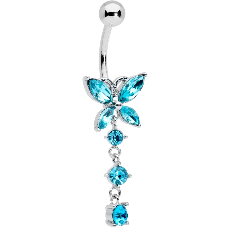 Designer Belly Rings for Exclusive Fashion -Blue CZ Gem Open Wing Butterfly Dangle Belly Ring Designer Belly Rings for Exclusive Fashion -Blue CZ Gem Open Wing Butterfly Dangle Belly Ring