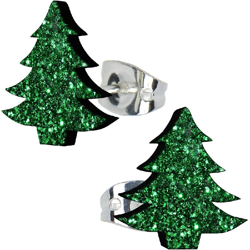 Women's Earrings – Elegant Designs for Every Personality--Green Glitter Christmas Tree Stud Earrings Women's Earrings – Elegant Designs for Every Personality--Green Glitter Christmas Tree Stud Earrings