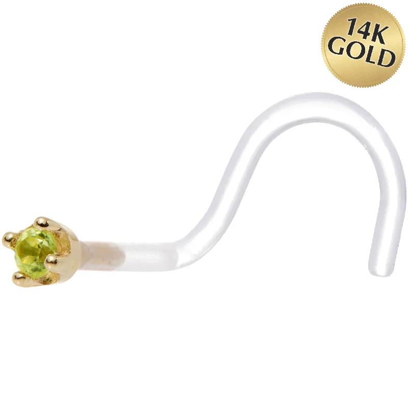 Nose Rings with Beautiful Shine -18 Gauge 1/4 Yellow Gold 1.5mm Genuine Peridot Bioplast Nose Ring Nose Rings with Beautiful Shine -18 Gauge 1/4 Yellow Gold 1.5mm Genuine Peridot Bioplast Nose Ring