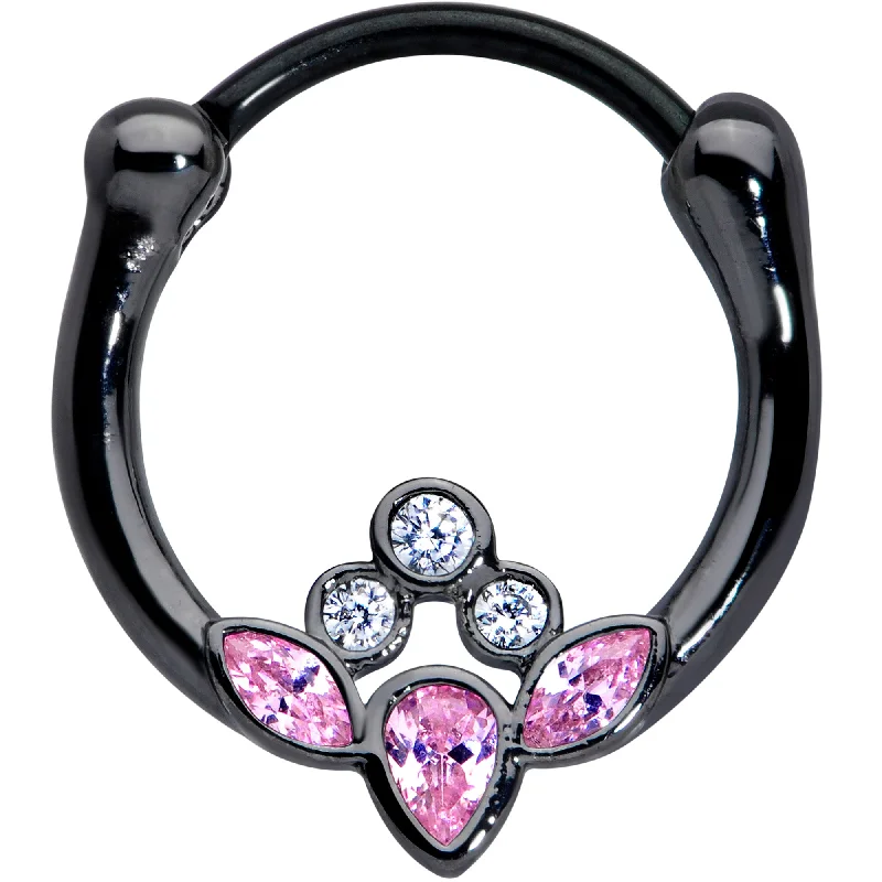 Nose Rings for Beautiful Fashion Statement -16 Gauge 3/8 Clear Pink Gem Black Anodized Classic Cluster Septum Clicker Nose Rings for Beautiful Fashion Statement -16 Gauge 3/8 Clear Pink Gem Black Anodized Classic Cluster Septum Clicker