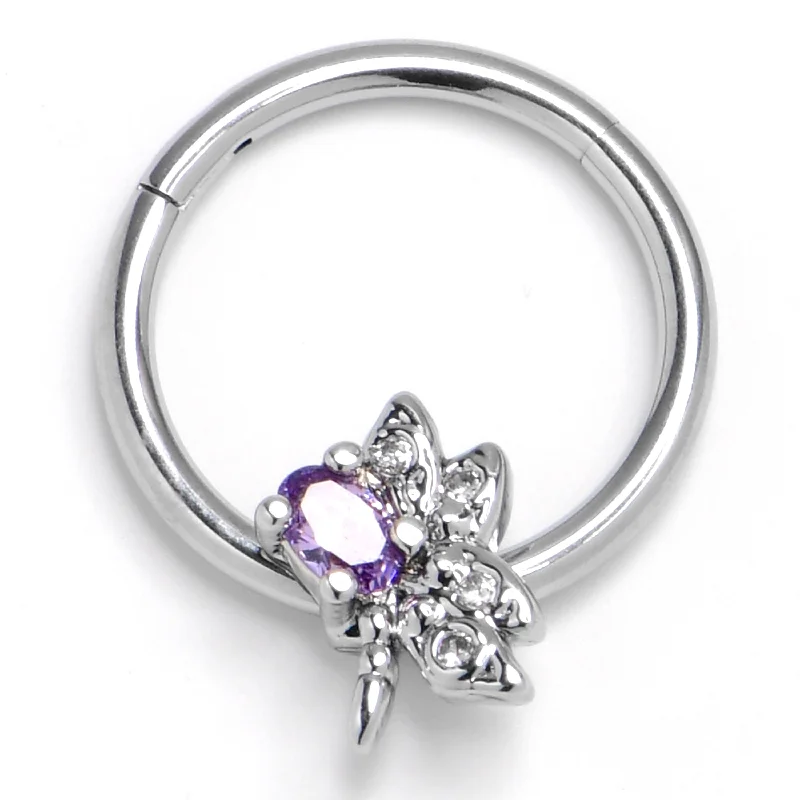 Nose Rings for All Ages -16 Gauge 3/8 Purple Gem Divine Dragonfly Hinged Segment Ring Nose Rings for All Ages -16 Gauge 3/8 Purple Gem Divine Dragonfly Hinged Segment Ring