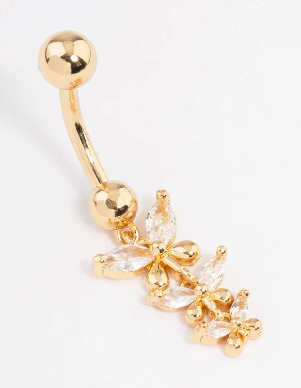 Trendy Belly Rings for Creative Designs -Gold Plated Surgical Steel Triangular Butterfly Drop Belly Ring Trendy Belly Rings for Creative Designs -Gold Plated Surgical Steel Triangular Butterfly Drop Belly Ring