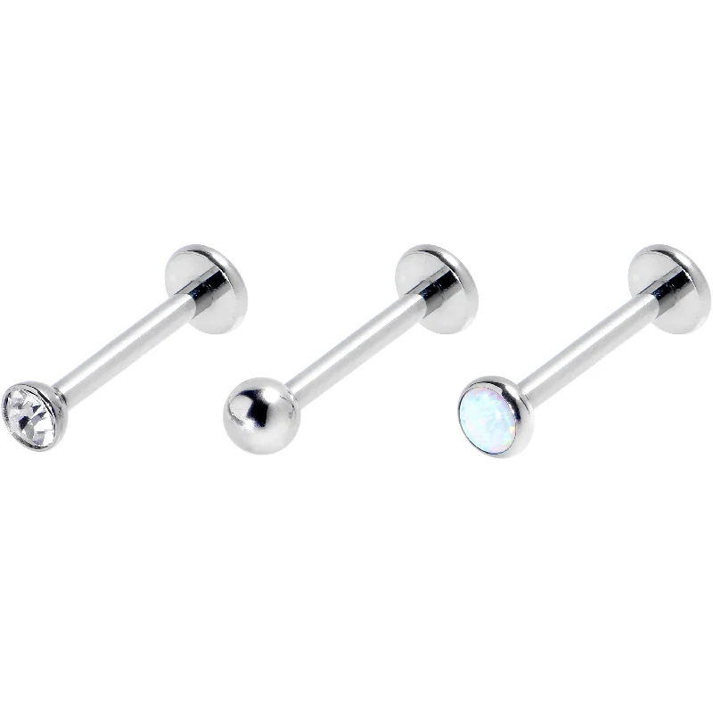 Women's Earrings – Elegant Designs for Every Personality--16 Gauge 3/8 White Synthetic Opal G23 Titanium Threadless Labret Set of 3