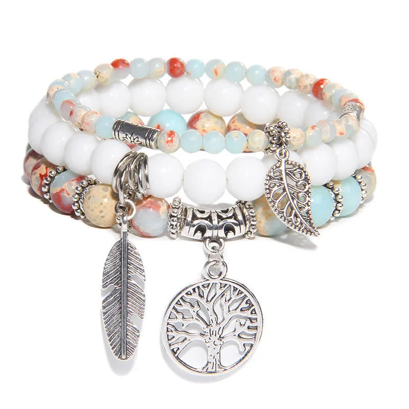Stackable Crystal Bangles for Women-Buddha Stones Tree Of Life Turquoise Balance Bracelet