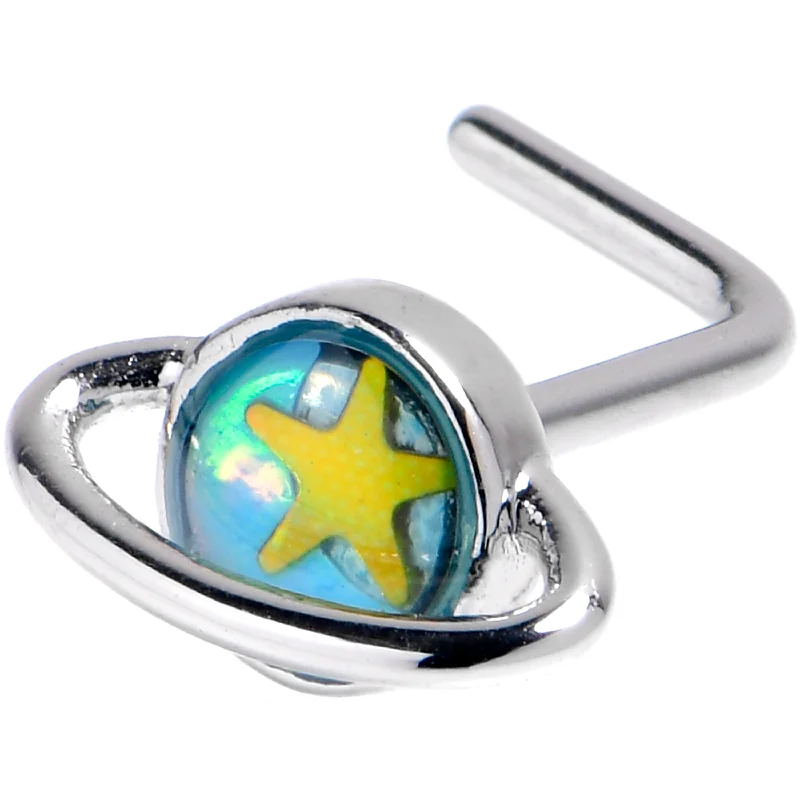 Trendy Nose Rings for Unique Style -20 Gauge 7mm Saturn Star Blue L Shape Nose Ring