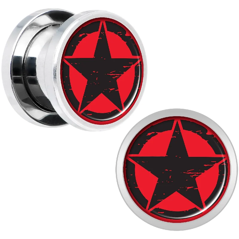 Women's Earrings – Elegant Designs for Every Personality--Black Red Distressed Star Steel Screw Fit Plug Set 00 Gauge Women's Earrings – Elegant Designs for Every Personality--Black Red Distressed Star Steel Screw Fit Plug Set 00 Gauge