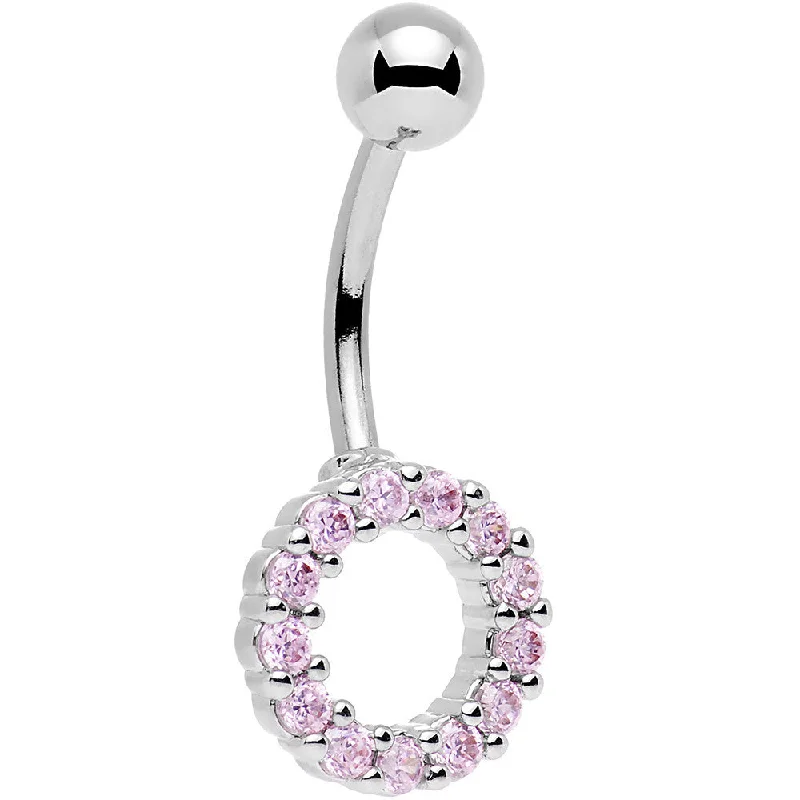 Trendy Belly Rings for Chic Fashion -Pink Gem Stainless Steel Hollow Circle Belly Ring Trendy Belly Rings for Chic Fashion -Pink Gem Stainless Steel Hollow Circle Belly Ring