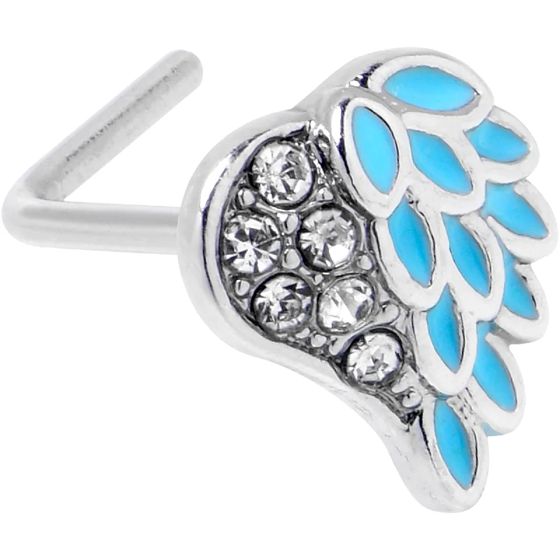 Affordable and Stylish Nose Rings -20 Gauge 7mm Clear Gem Heavenly Heart Angel Wing Blue L Shape Nose Ring Affordable and Stylish Nose Rings -20 Gauge 7mm Clear Gem Heavenly Heart Angel Wing Blue L Shape Nose Ring