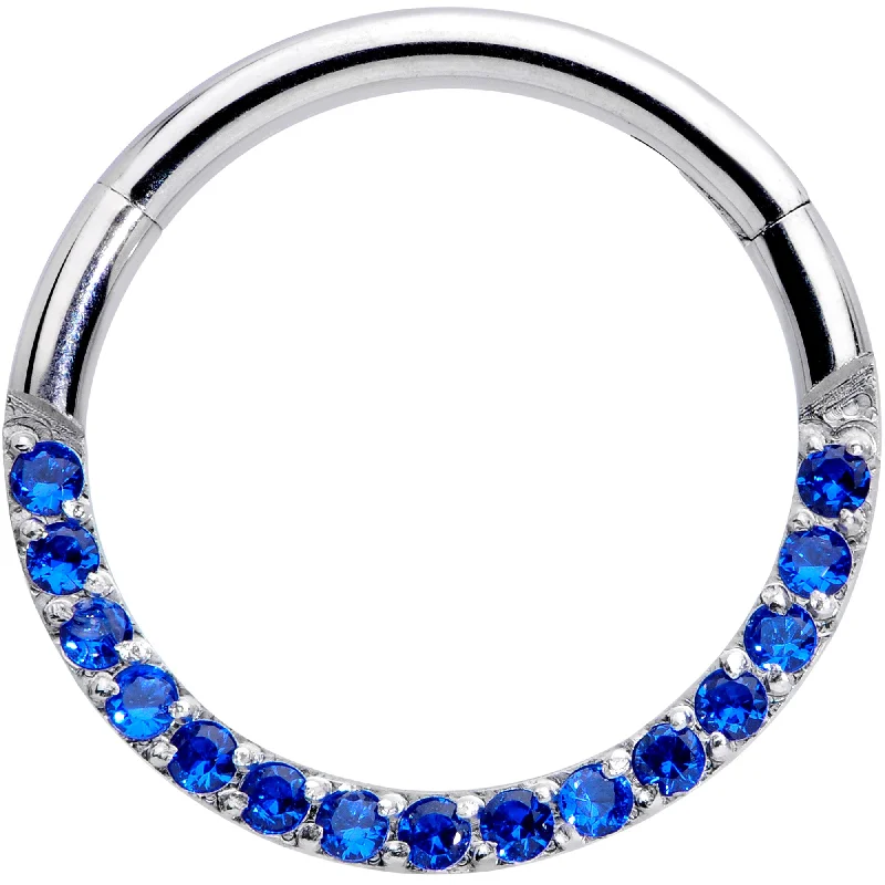 Bold Nose Rings -16 Gauge 3/8 Deep Blue Gem Paved Elegance Hinged Segment Ring