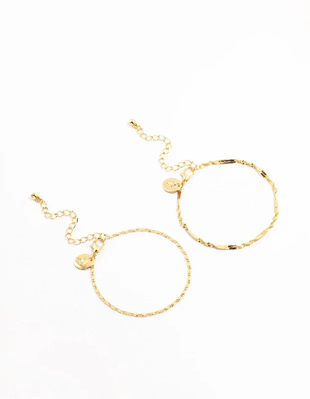 Luxury Bangles for Women-Gold Twisted Tab Bracelets 2-Pack