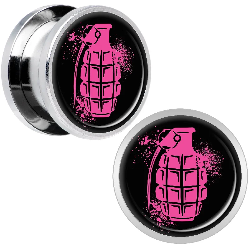 Women's Earrings – Elegant Designs for Every Personality--Pink Grenade Steel Screw Fit Plug Set 9/16 Women's Earrings – Elegant Designs for Every Personality--Pink Grenade Steel Screw Fit Plug Set 9/16