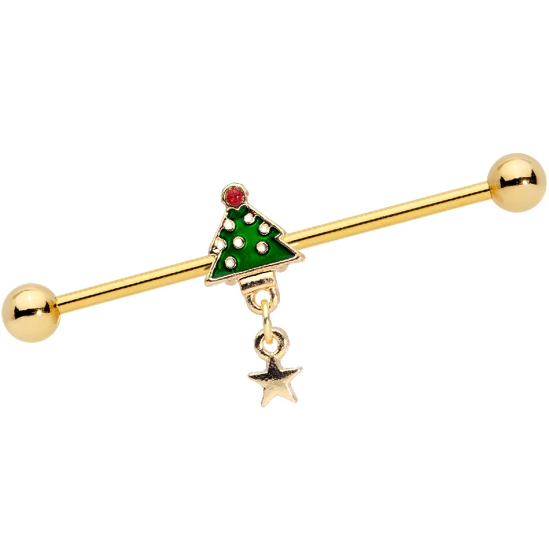 Women's Earrings – Elegant Designs for Every Personality--14 Gauge Red Gem Star Christmas Tree Dangle Industrial Barbell 38mm Women's Earrings – Elegant Designs for Every Personality--14 Gauge Red Gem Star Christmas Tree Dangle Industrial Barbell 38mm