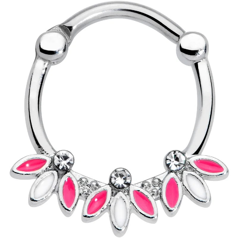 Nose Rings for Elegant Fashion -16 Gauge 3/8 Clear Gem White Pink Leaves Septum Clicker Nose Rings for Elegant Fashion -16 Gauge 3/8 Clear Gem White Pink Leaves Septum Clicker