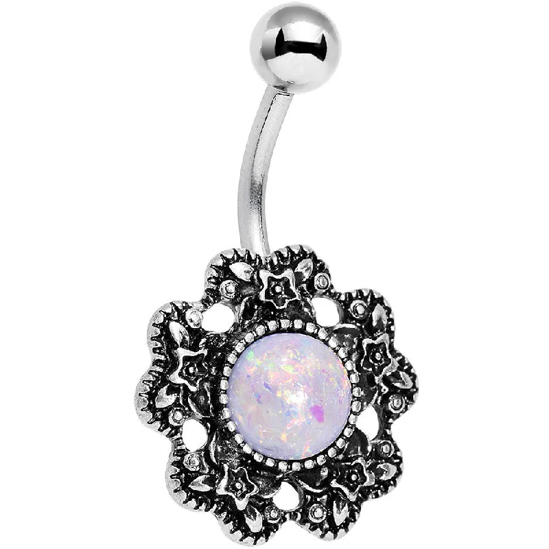 Stunning Belly Rings for Glamorous Fashion -White Faux Opal Forget Me Never Flower Belly Ring Stunning Belly Rings for Glamorous Fashion -White Faux Opal Forget Me Never Flower Belly Ring
