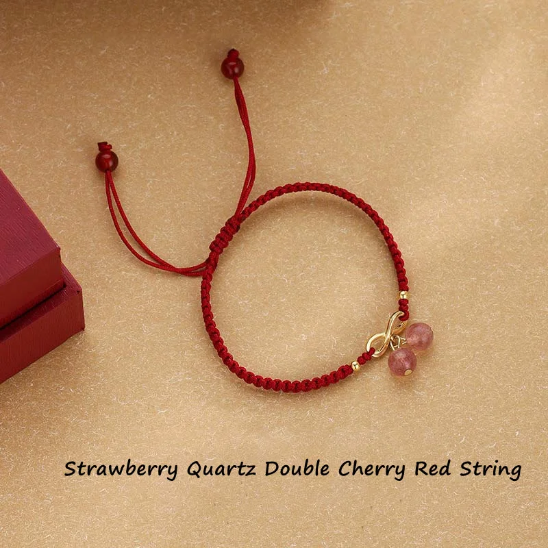 Women's Bangles for Evening Wear-Buddha Stones Strawberry Quartz Crystal Endless Knot Love Healing Red String Weave Bracelet Women's Bangles for Evening Wear-Buddha Stones Strawberry Quartz Crystal Endless Knot Love Healing Red String Weave Bracelet