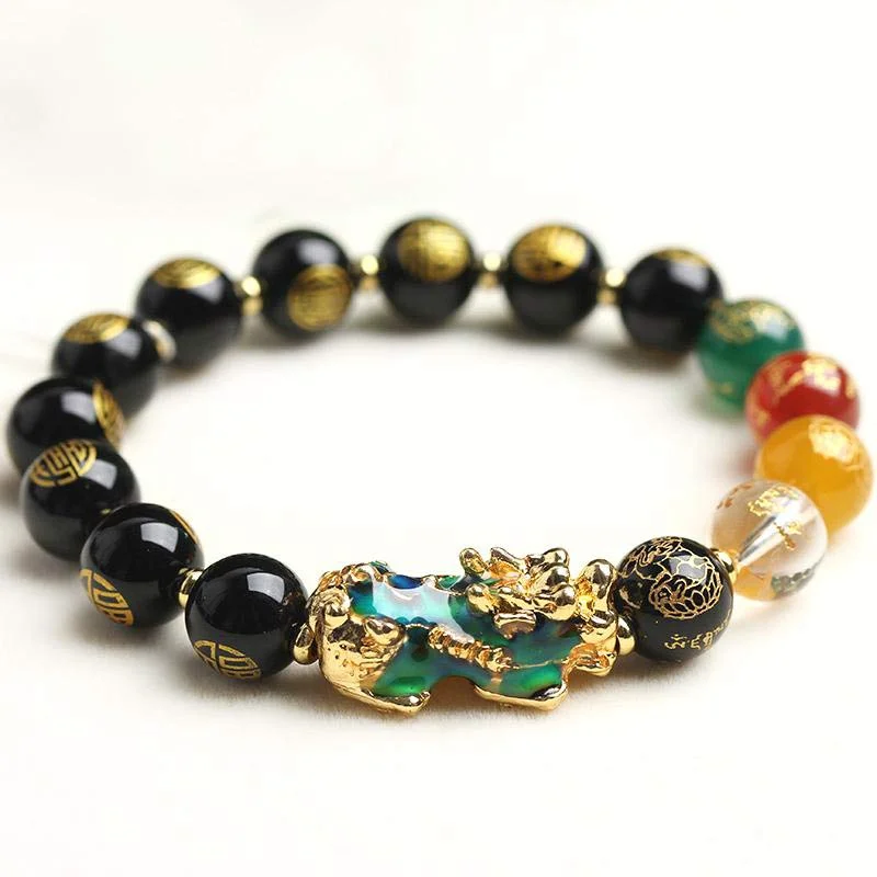 Men's Stone Beaded Bracelets-Buddha Stones Color-Changing Pixiu Obsidian Luck Bracelet Men's Stone Beaded Bracelets-Buddha Stones Color-Changing Pixiu Obsidian Luck Bracelet