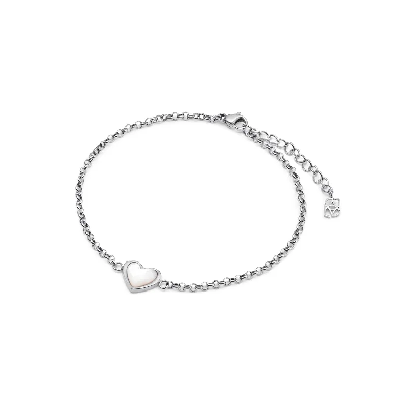 Large Wedding Bangles for Women-White Quartz Heart Bracelet (Silver)
