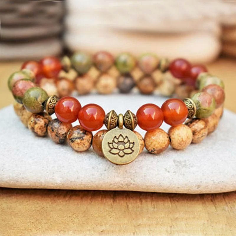 Cool Bracelets with Metal Details for Men-Tibetan Picture Jasper Positive Lotus Bracelet Set (Extra 30% Off | USE CODE: FS30) Cool Bracelets with Metal Details for Men-Tibetan Picture Jasper Positive Lotus Bracelet Set (Extra 30% Off | USE CODE: FS30)