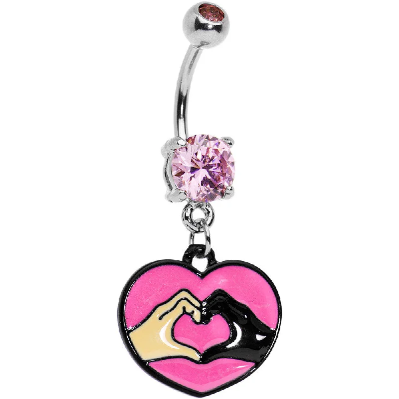 Belly Rings with Glamorous Shine for Bold Look -Pink Gem Coexist Pink Unity Heart Hands Dangle Belly Ring Belly Rings with Glamorous Shine for Bold Look -Pink Gem Coexist Pink Unity Heart Hands Dangle Belly Ring