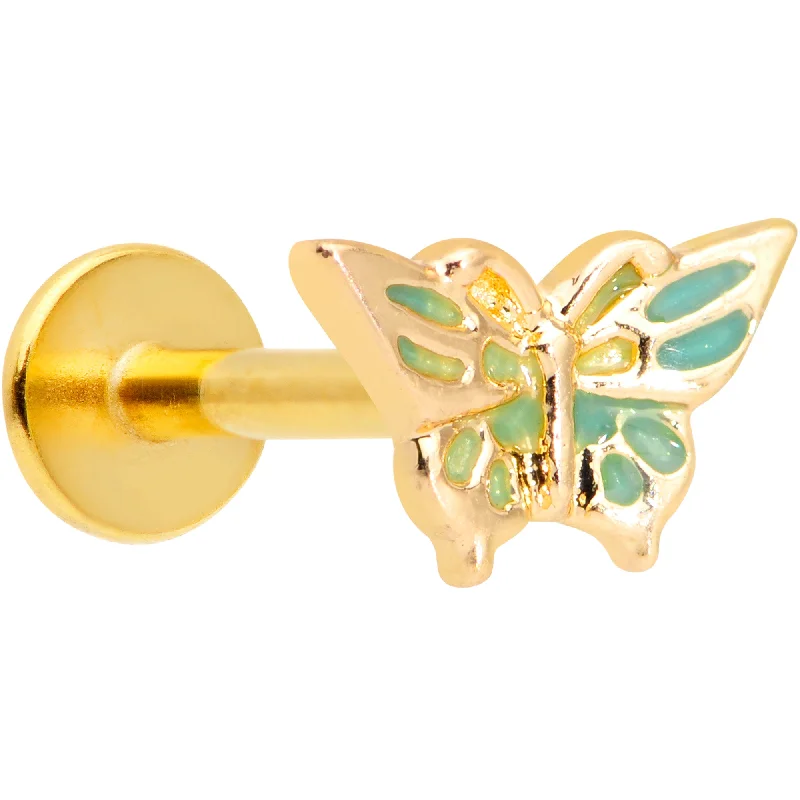 Unique Lip Rings for Bold Statements16 Gauge 5/16 Gold Tone Green Inlay Butterfly Labret Monroe Tragus