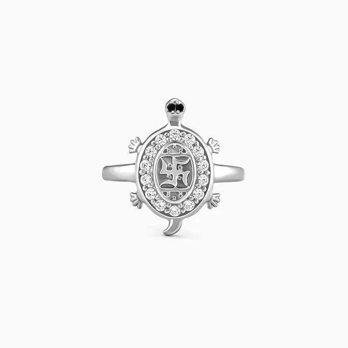 Chic Women's Rings for Fashion-Forward Looks-Silver Swastik Tortoise Ring