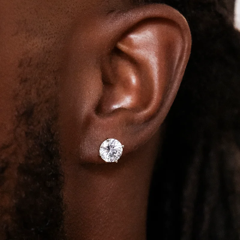 Shop Durable Men's Earrings for Everyday Wear-8mm Round Cut Diamond Stud Earrings in White Gold Shop Durable Men's Earrings for Everyday Wear-8mm Round Cut Diamond Stud Earrings in White Gold