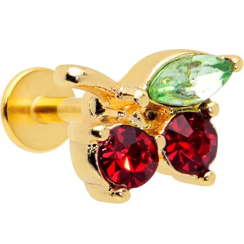 Women's Earrings – Elegant Designs for Every Personality--16 Gauge 1/4 Red Gem Gold Tone Tasty Cherry Fruit Labret Monroe Tragus