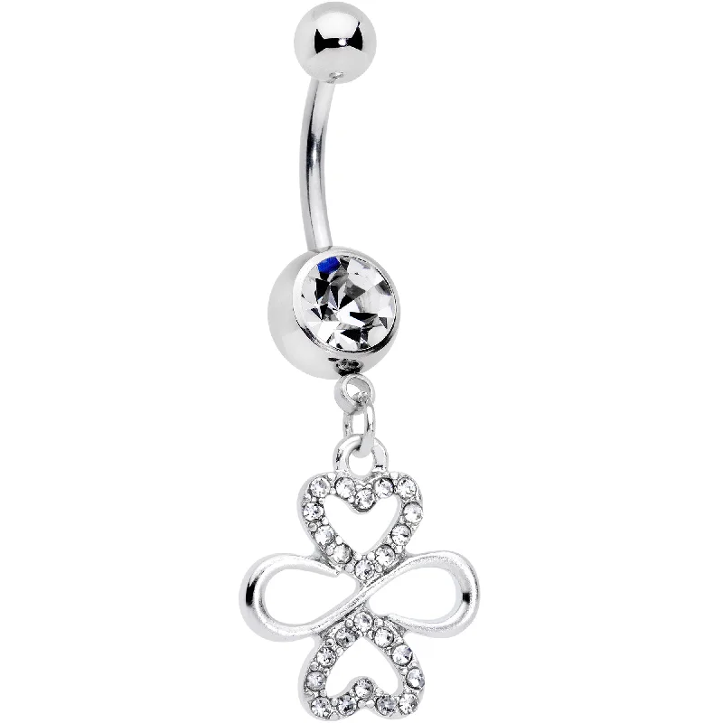 Belly Rings with Vintage Charm -Clear Gem Heart Shamrock St Patricks Day Dangle Belly Ring Belly Rings with Vintage Charm -Clear Gem Heart Shamrock St Patricks Day Dangle Belly Ring