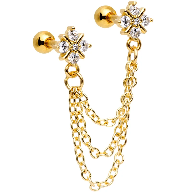 Women's Earrings – Elegant Designs for Every Personality--16 Gauge 1/4 Clear Gem Gold PVD Decadence Cartilage Chain Earring