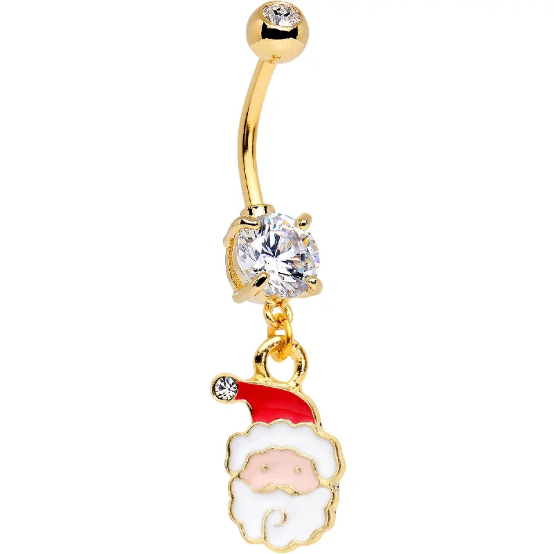 Comfortable Belly Rings for Fashionable Comfort -Clear Gem Gold Tone Anodized Jolly Santa Dangle Belly Ring Comfortable Belly Rings for Fashionable Comfort -Clear Gem Gold Tone Anodized Jolly Santa Dangle Belly Ring