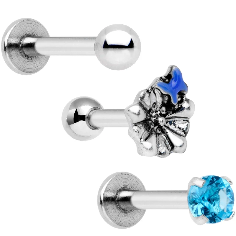 Timeless Lip Rings with Bold Appeal16 Gauge 1/4 Blue Gem Flowers Cartilage Tragus Earring Set of 3 Timeless Lip Rings with Bold Appeal16 Gauge 1/4 Blue Gem Flowers Cartilage Tragus Earring Set of 3