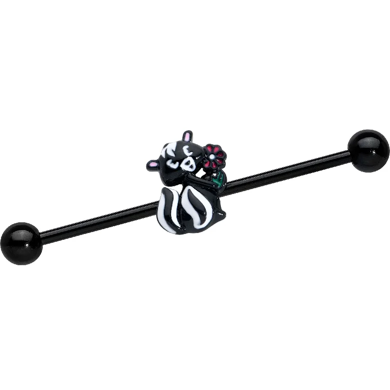 Women's Earrings – Elegant Designs for Every Personality--14 Gauge Black Funky Skunk Industrial Barbell 38mm