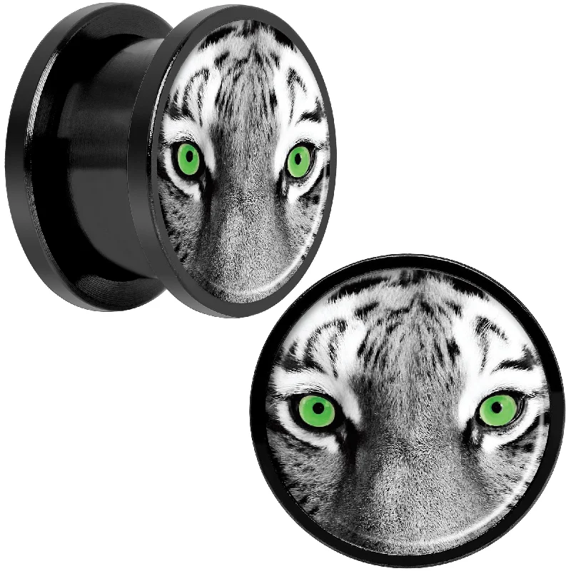 Women's Earrings – Elegant Designs for Every Personality--Black White Tiger Eyes Black Anodized Screw Fit Plug Set 9/16 Women's Earrings – Elegant Designs for Every Personality--Black White Tiger Eyes Black Anodized Screw Fit Plug Set 9/16