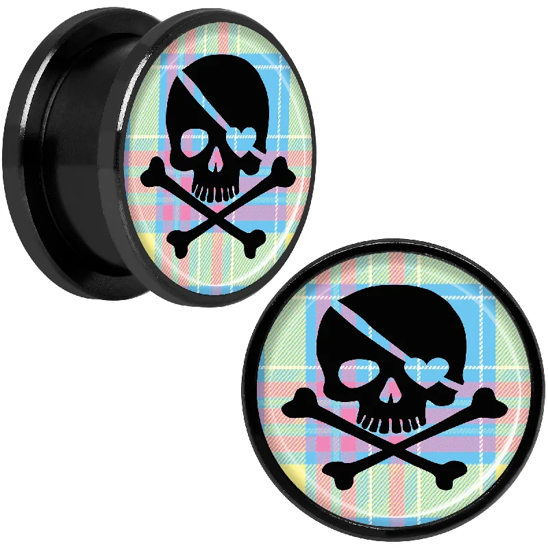Women's Earrings – Elegant Designs for Every Personality--Pink Green Plaid Heart Skull Black Anodized Screw Fit Plug Set 5/8 Women's Earrings – Elegant Designs for Every Personality--Pink Green Plaid Heart Skull Black Anodized Screw Fit Plug Set 5/8