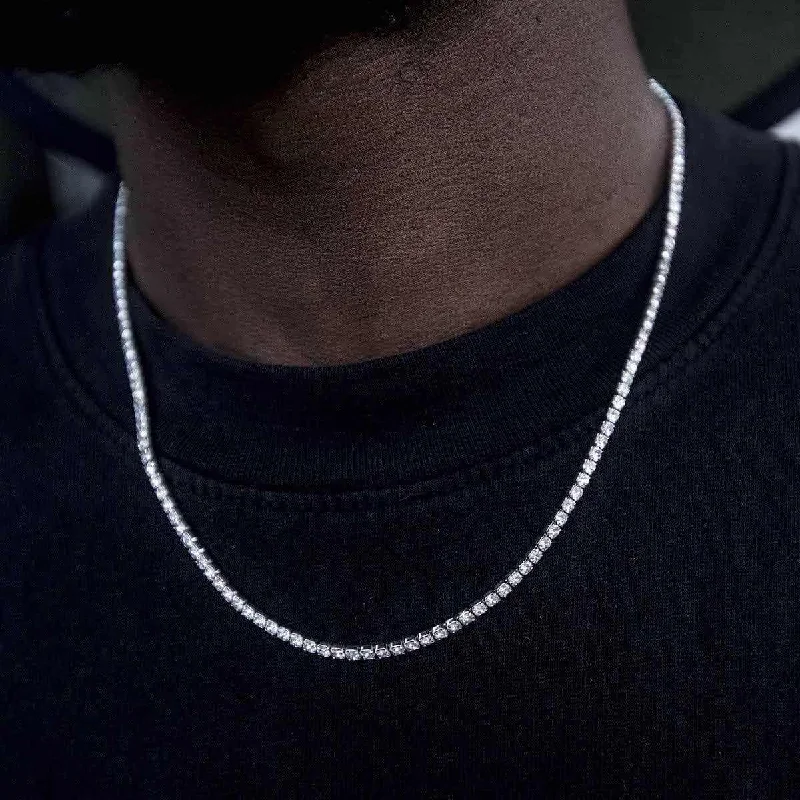Exclusive Men's Necklaces & Pendants for the Modern Gentleman-Micro Tennis Necklace in White Gold Exclusive Men's Necklaces & Pendants for the Modern Gentleman-Micro Tennis Necklace in White Gold