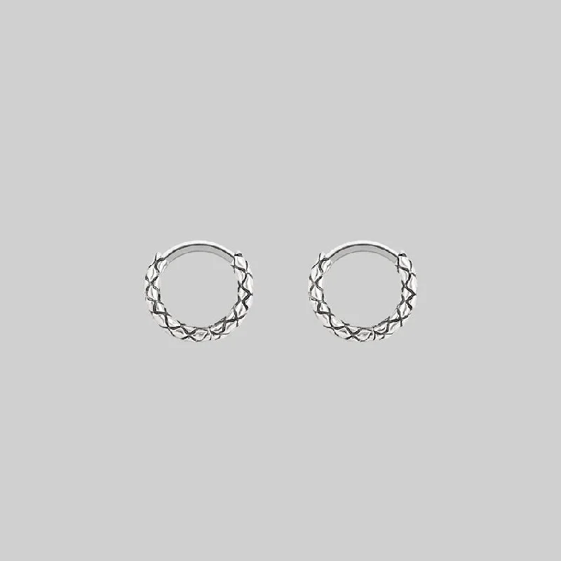 Women's Earrings – Elegant Designs for Every Personality--VEGA. Snake Skin Clicker Hoop Earrings - Silver