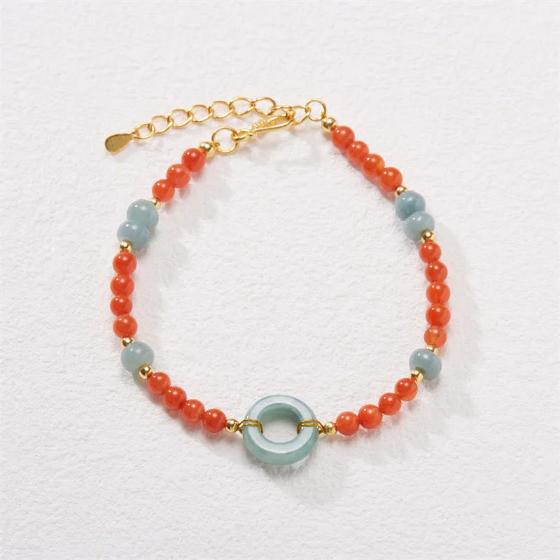 Beaded Silver Bangles for Women-Buddha Stones 925 Sterling Silver Natural Red Agate Jade Peace Buckle Confidence Bracelet Beaded Silver Bangles for Women-Buddha Stones 925 Sterling Silver Natural Red Agate Jade Peace Buckle Confidence Bracelet