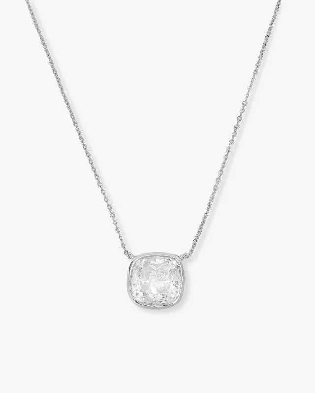 Shop Classic Women's Necklaces & Pendants with a Modern Twist-Duchess Pendant Necklace - Silver|White Diamondettes Shop Classic Women's Necklaces & Pendants with a Modern Twist-Duchess Pendant Necklace - Silver|White Diamondettes
