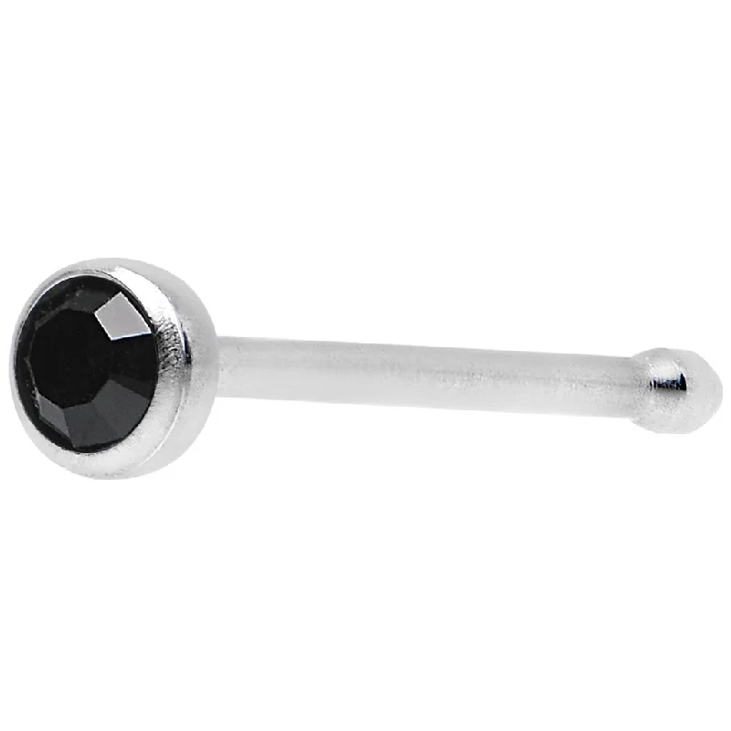 Nose Rings with Crystals -22 Gauge Press Fit Black Gem Stainless Steel Nose Bone