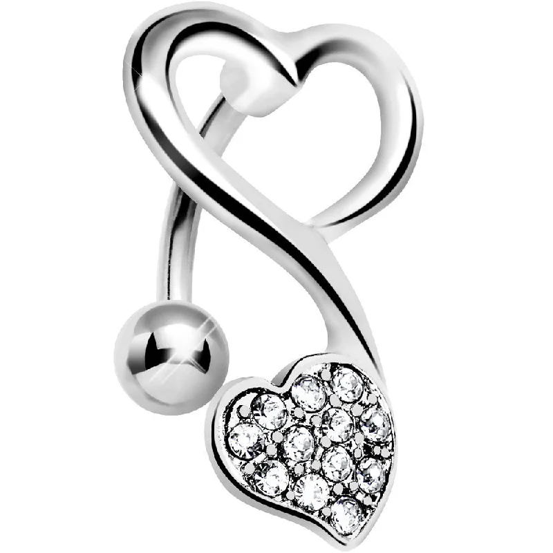 Trendy Belly Rings for Bold Fashionistas -Top Mount Crystalline Gem Swirling Dual Hearts Belly Ring Trendy Belly Rings for Bold Fashionistas -Top Mount Crystalline Gem Swirling Dual Hearts Belly Ring