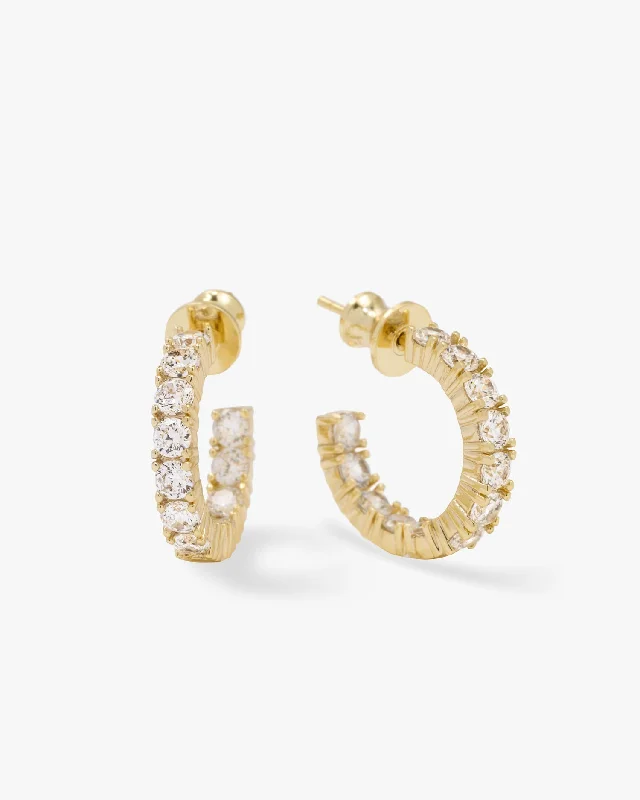 Women's Earrings – Elegant Designs for Every Personality--"She's a Classic" Hoops .75" - Gold|White Diamondettes Women's Earrings – Elegant Designs for Every Personality--"She's a Classic" Hoops .75" - Gold|White Diamondettes