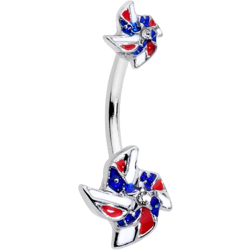 Stylish Belly Rings for Elegant Women -Patriotic Pinwheel Double Mount Belly Ring