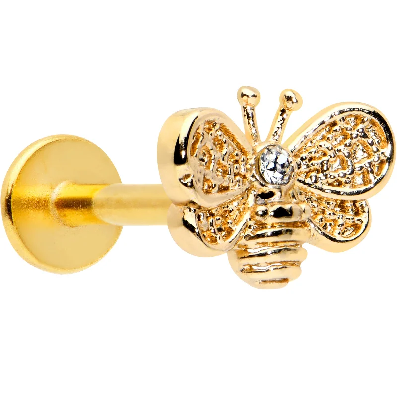 Affordable Lip Rings with Elegant Designs16 Gauge 5/16 Clear Gem Gold Tone Beauty Bee Labret Monroe Tragus