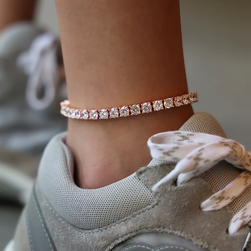 Trendy Gold Anklets for Chic Looks-Diamond Tennis Anklet in Rose Gold- 5mm